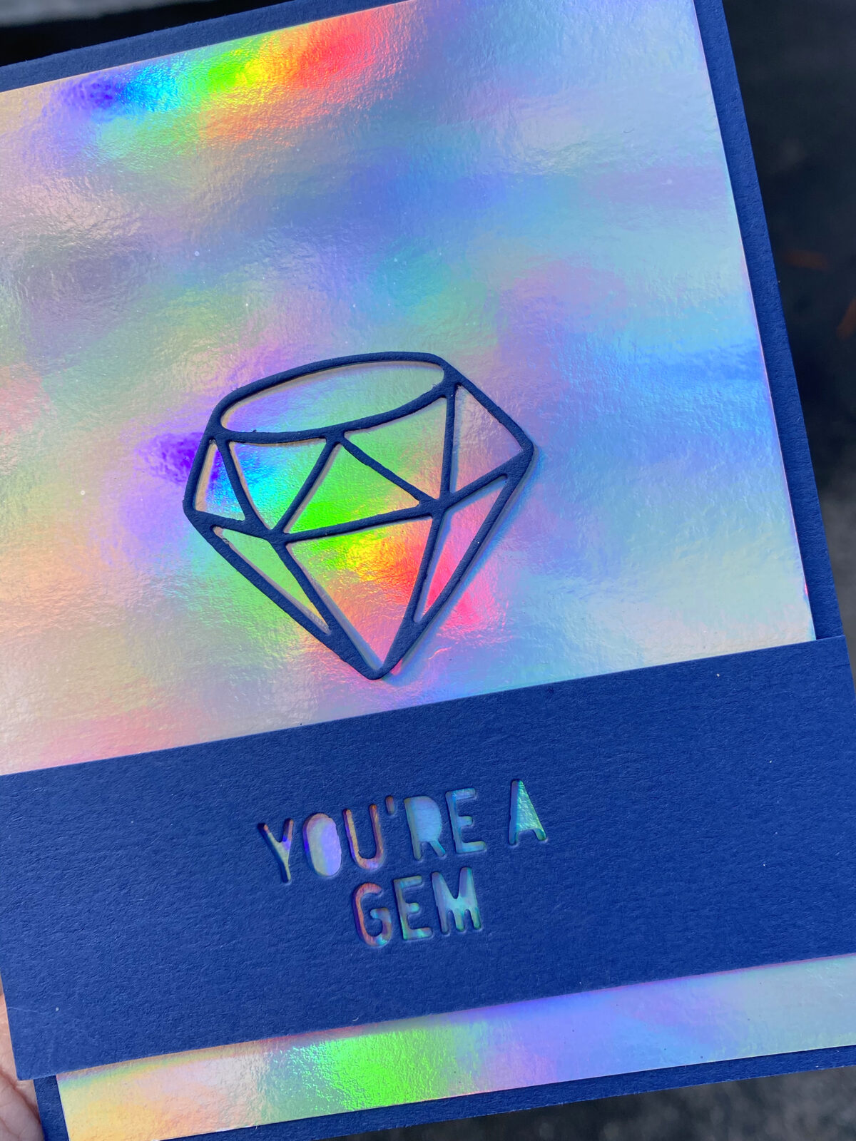 A GEM at the end of the Rainbow Rainbow Holographic cardstock Etc